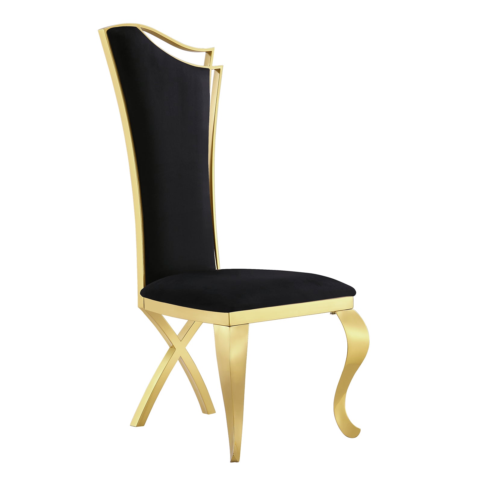 Black Velvet Dining Chairs | Streamlined High backrest | Gold Metal Legs | C166