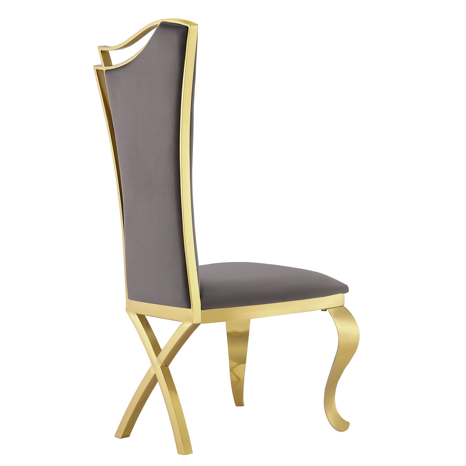 Gray Velvet Dining Chairs | Streamlined High backrest | Gold Metal Legs | C167