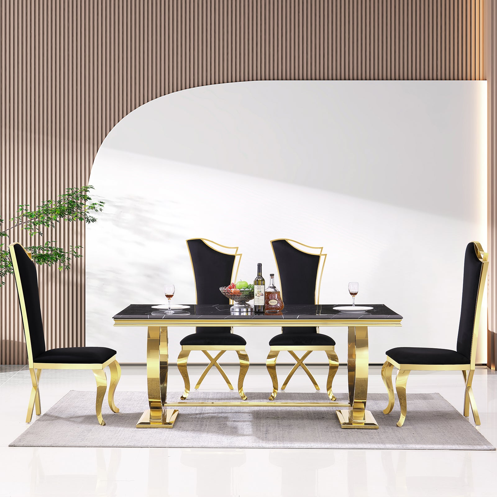 Black Velvet Dining Chairs | Streamlined High backrest | Gold Metal Legs | C166