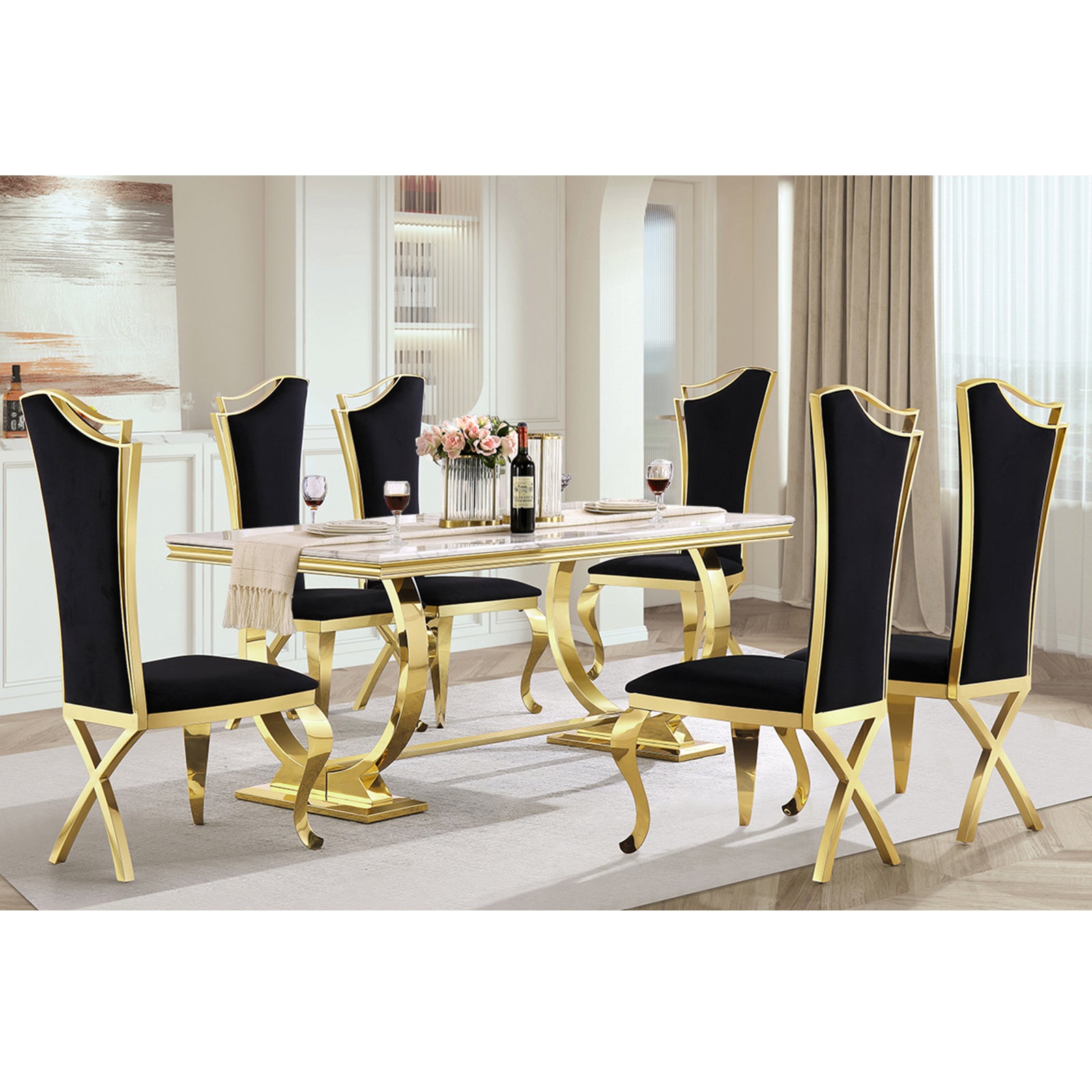 607-Set | AUZ Black and Gold Dining room Sets for 6