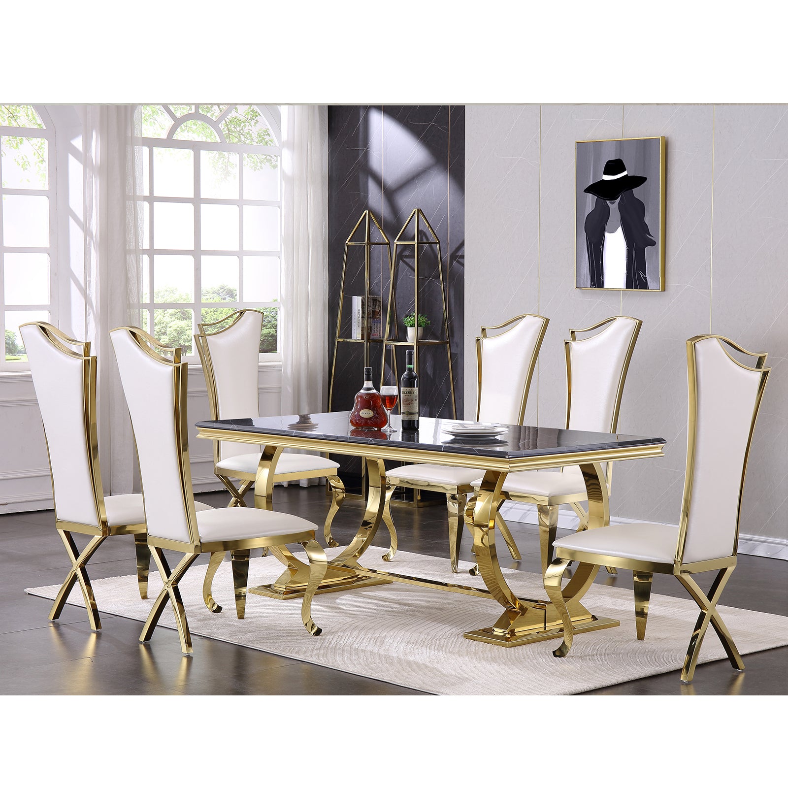 635-Set | AUZ White and Gold Dining room Sets for 6