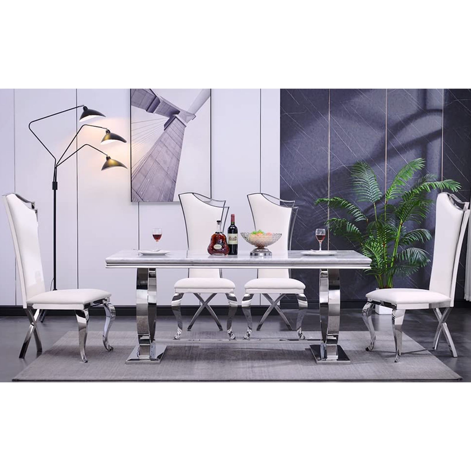 606-Set | AUZ White and Silver Dining room Sets for 6