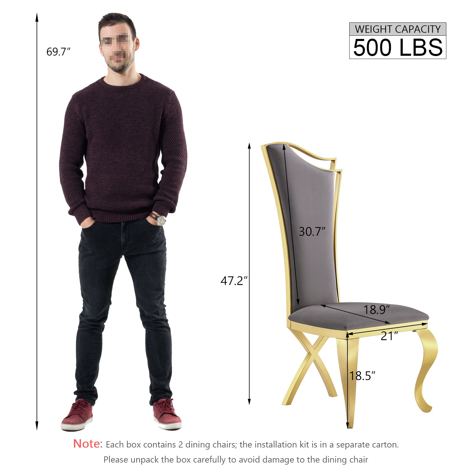 Gray Velvet Dining Chairs | Streamlined High backrest | Gold Metal Legs | C167