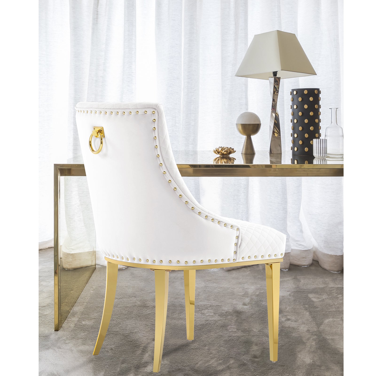 White Velvet Chairs | Nailhead Trim | Metal legs | C106