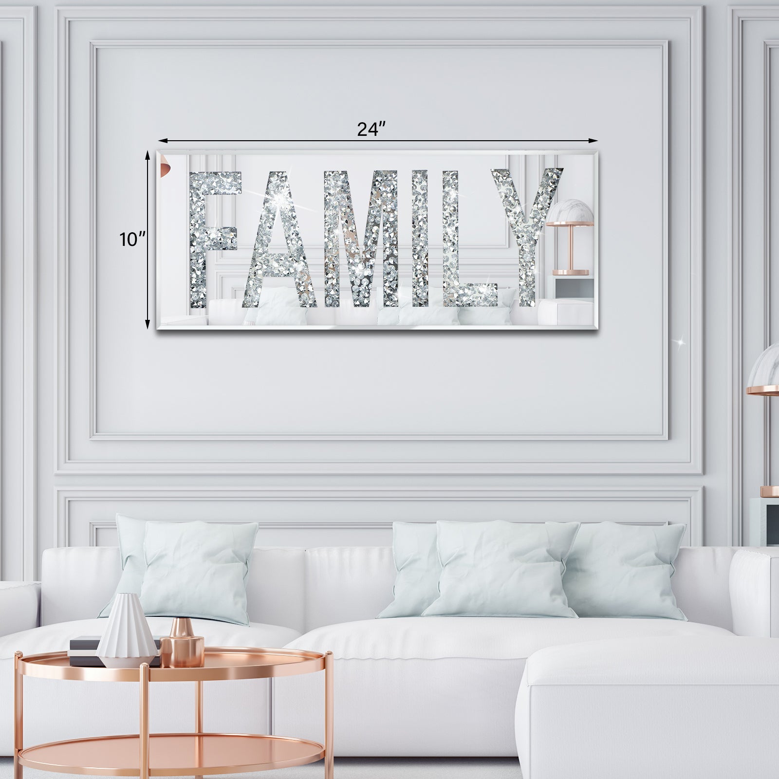 Glass Rectangle mirror | FAMILY sign | Minimalist Wall Art Decor
