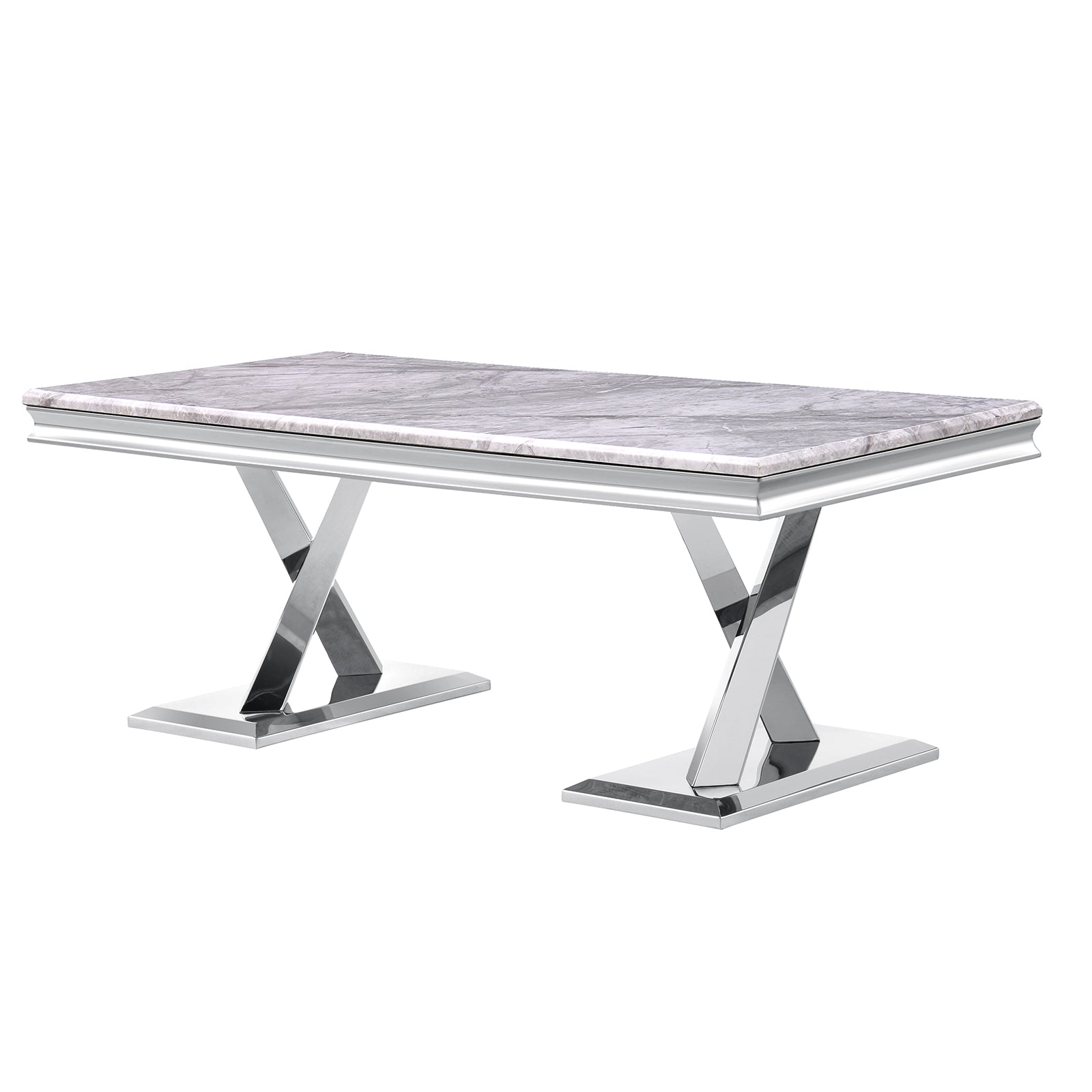 Silver Gray Coffee Table With Metal X Base | F302