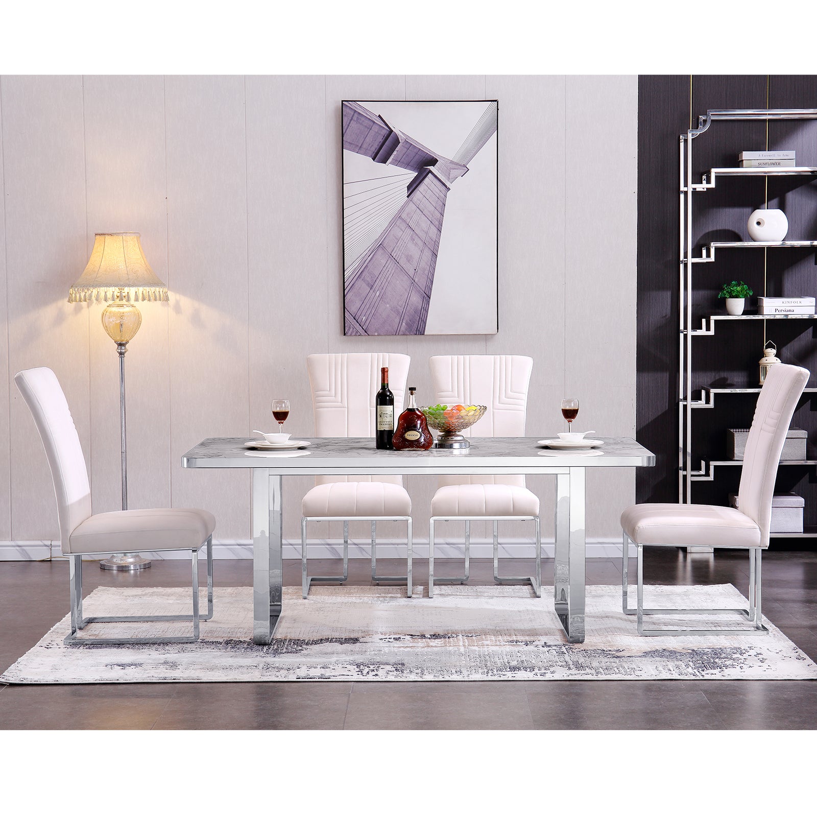 Stone dining table | 70.9'' Gray Rectangle Top | Metal U Base | T202