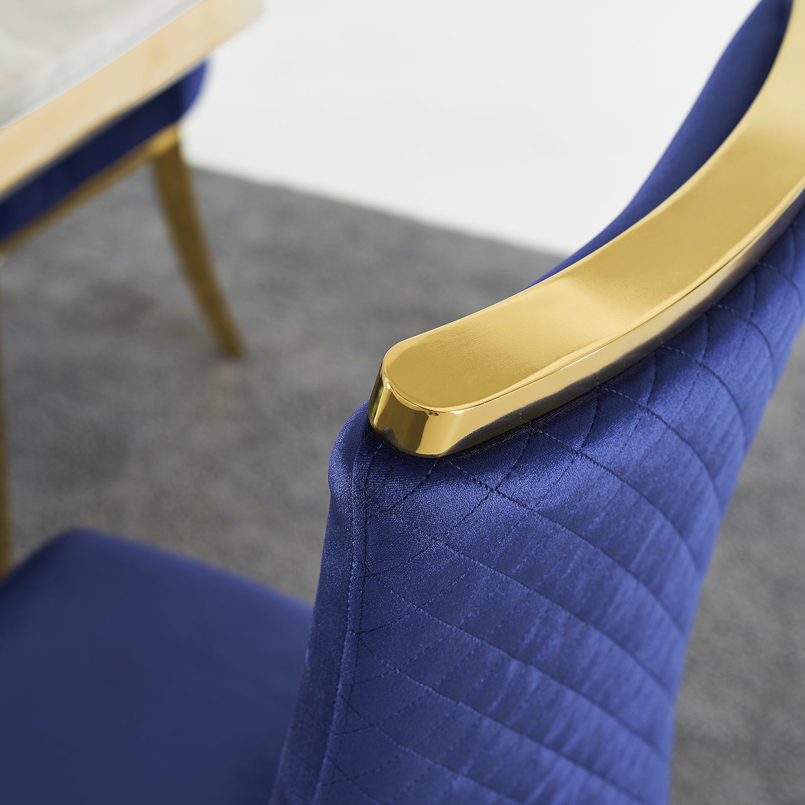 Blue Velvet Dining Chairs | Reticulate Texture Back| Gold Metal Legs | C139