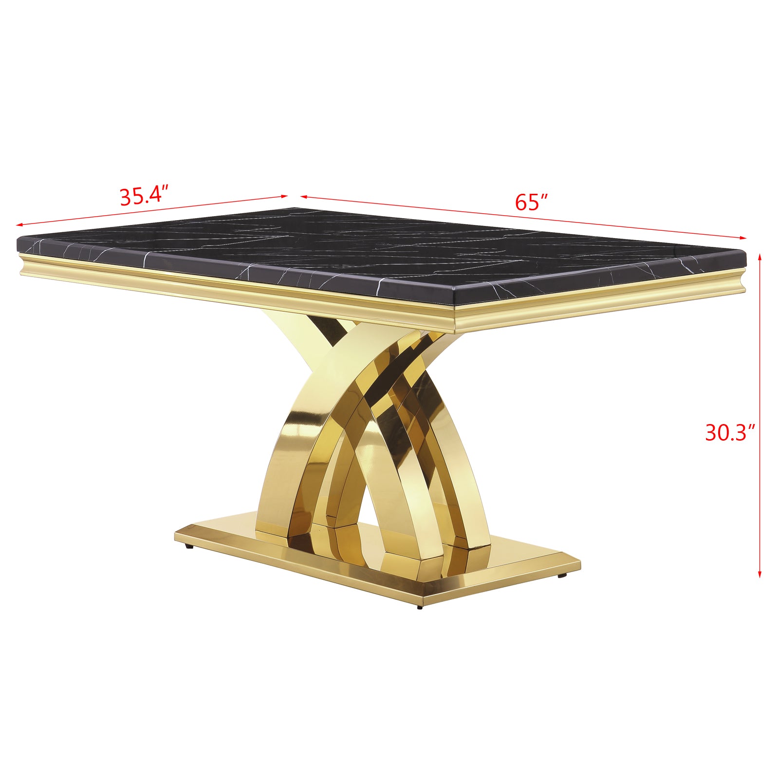 Black Gold DIning table | 65'' Rectangular Top | Metal Double X Base | T200