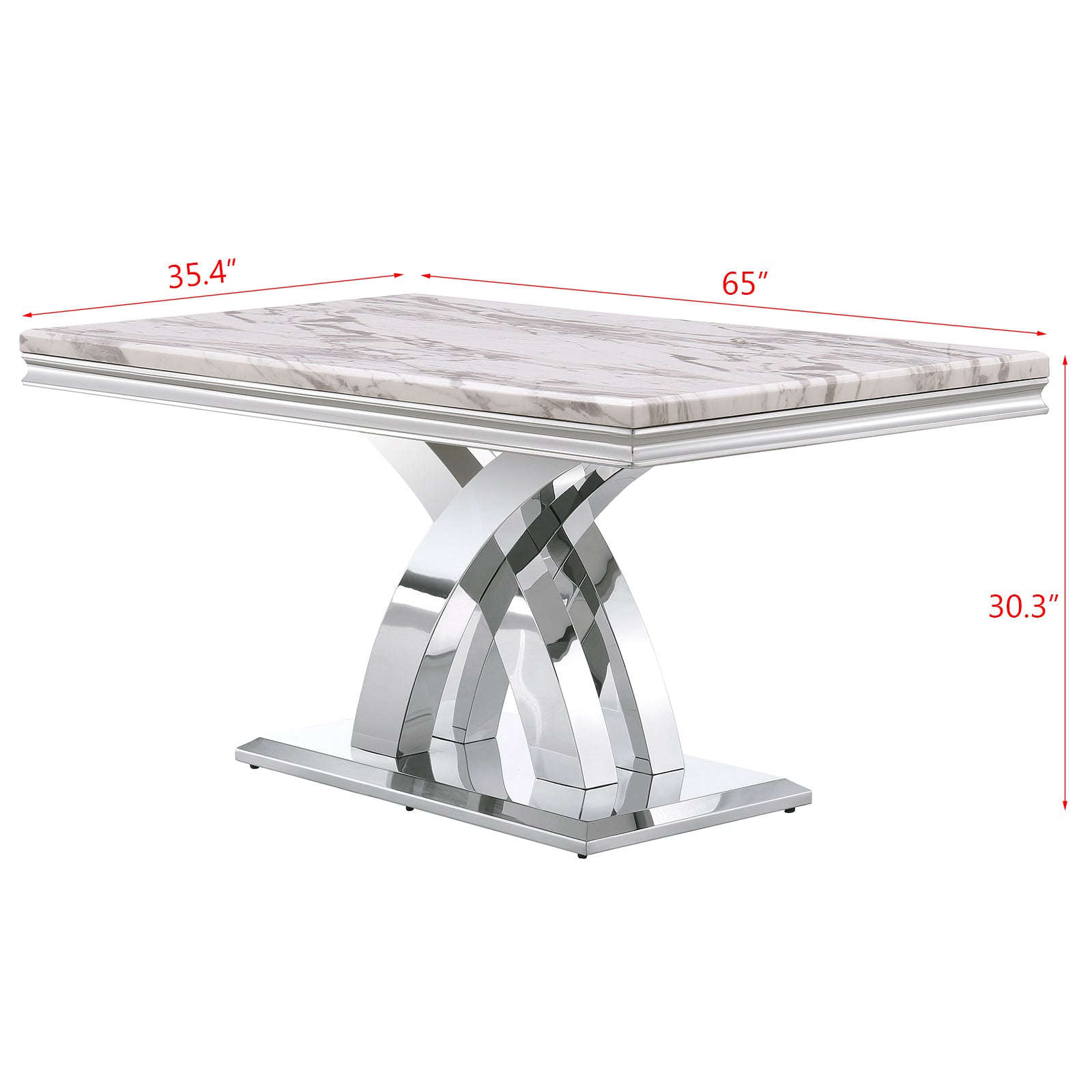 Gray Silver dining table | 65'' Rectangular Top | Metal Double X base | T201
