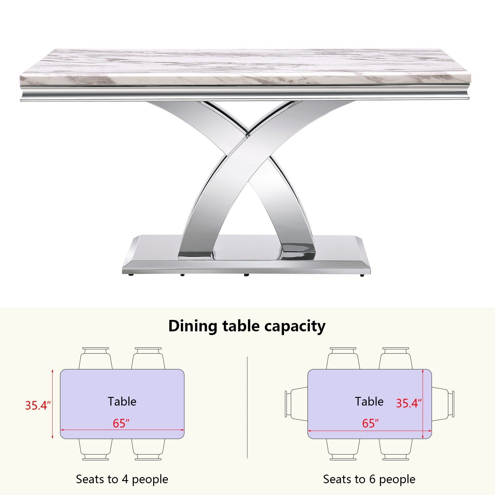 Gray Silver dining table | 65'' Rectangular Top | Metal Double X base | T201